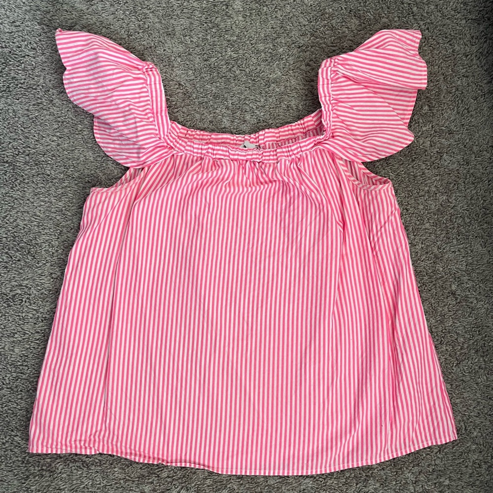Vineyard Vines Pink Striped Flutter Sleeve Blouse